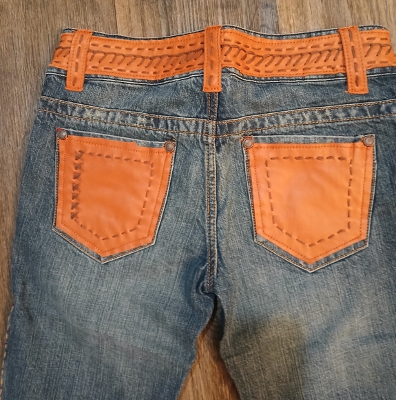 NWT My Tribe Leather and Copper Western Bermuda Jean Shorts. - Picture 9 of 13